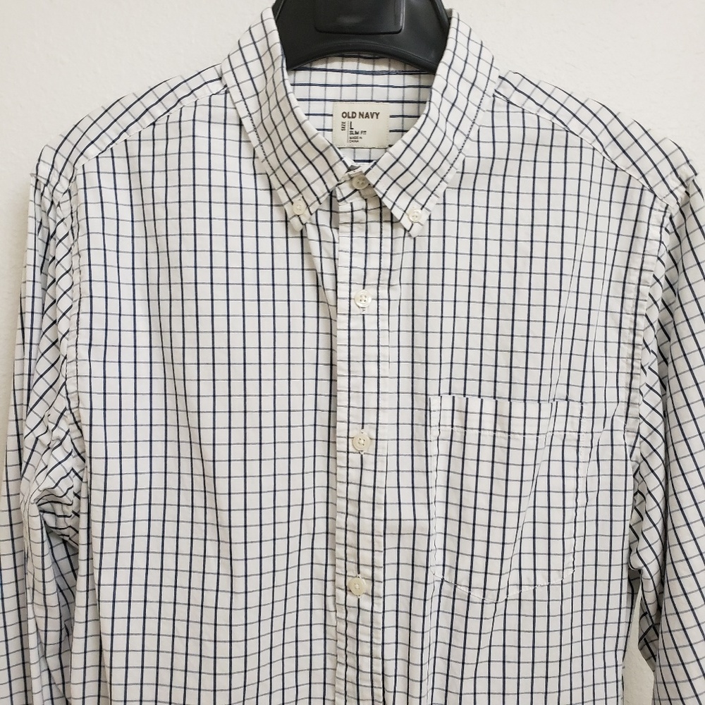 Old Navy Long Sleeve Slim Fit Blue Check Shirt Lrg